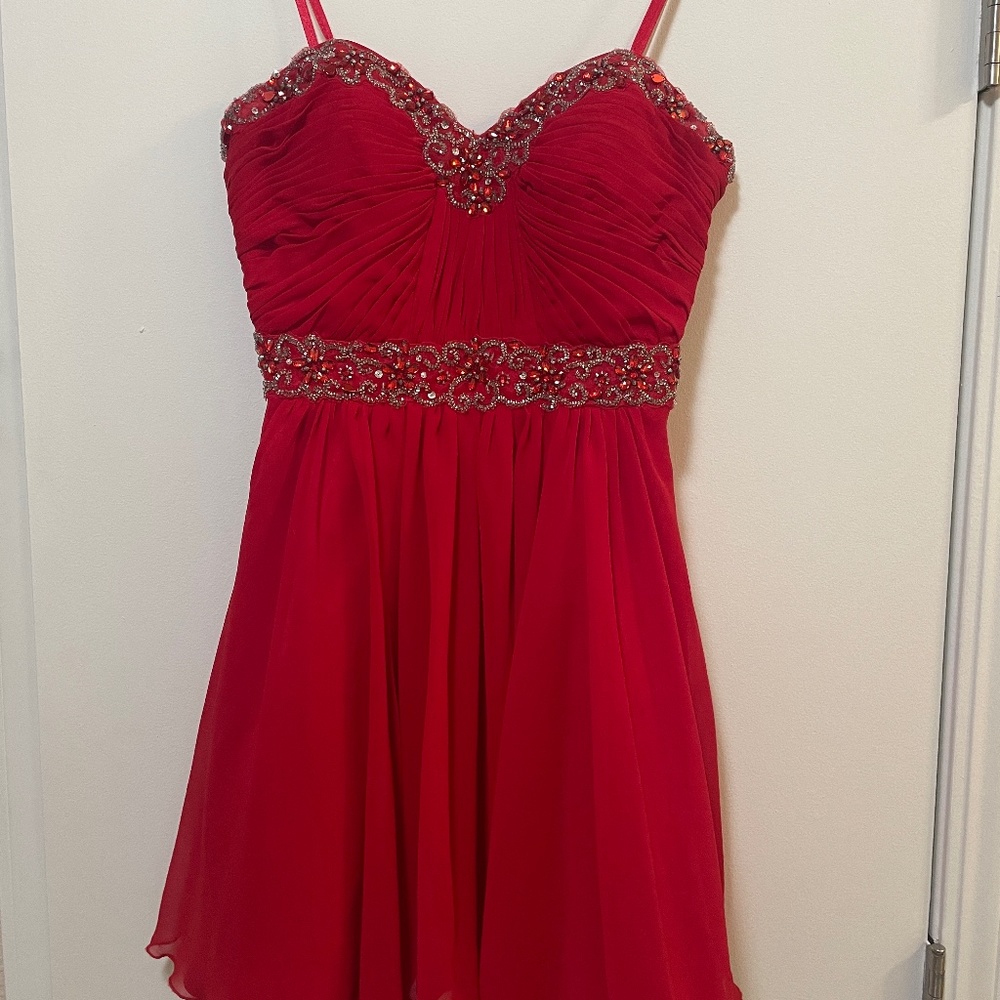 Ruby Red Beaded Strapless Dress